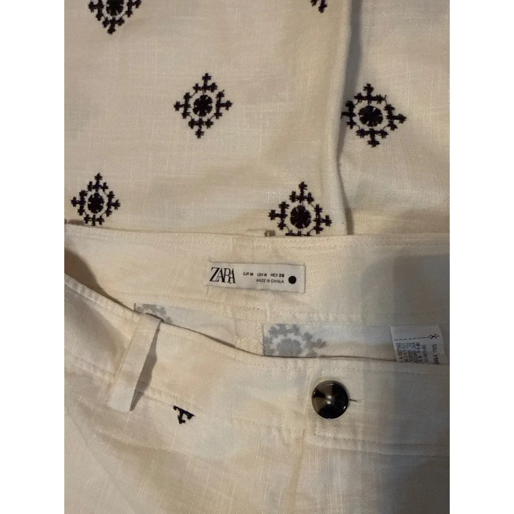 Zara Linen Blend Printed Pants -  Black & White - Medium